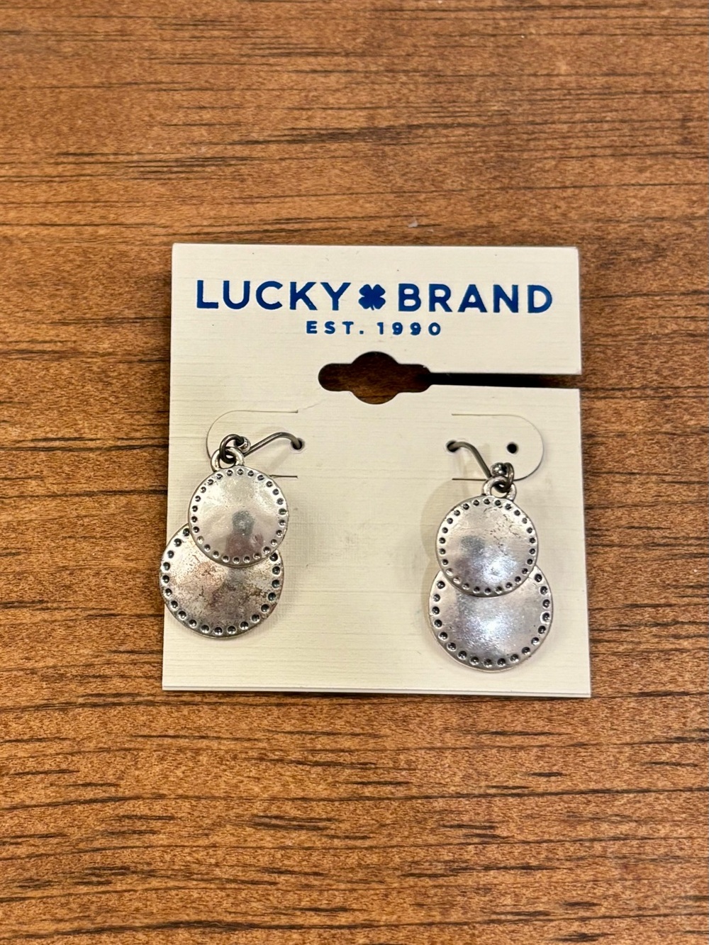 Lucky Brand Antiqued Silver Double Disc Dangle Earrings
